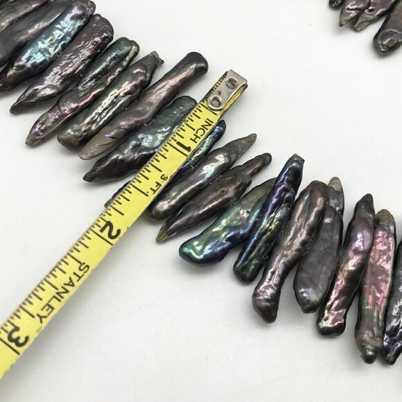 Vintage 925 Sterling Silver Chunky Abalone Unique Abstract Toggle Necklace - Picture 9 of 11